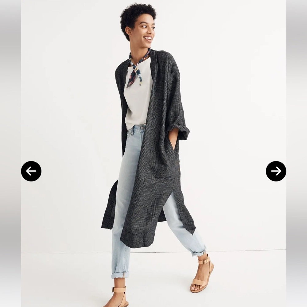 Madewell Long rope jacket in black with grid pattern